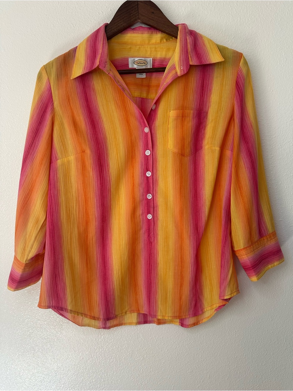 Talbots Striped Button-Front Blouse in Yellow & Pink